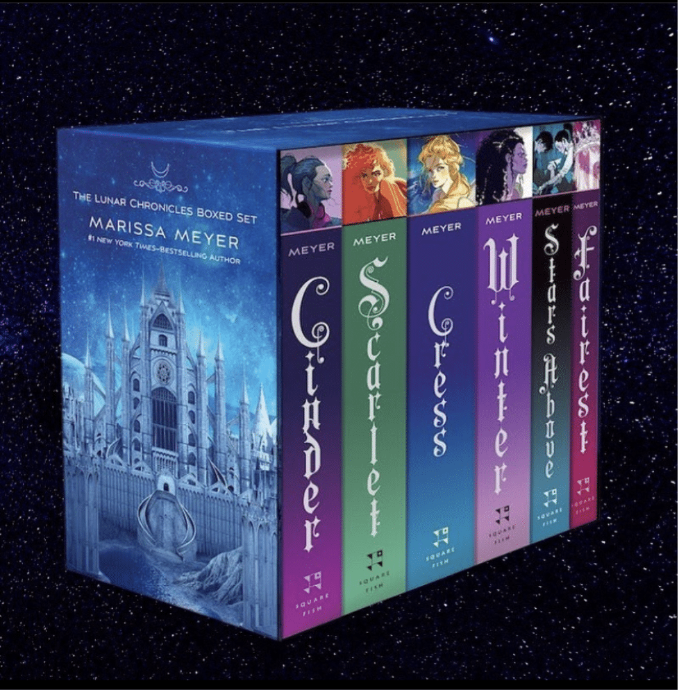 The cover designs for Marissa Meyer’s The Lunar Chronicles.